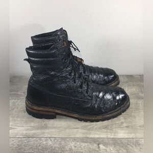 Mens Bernini Made in USA Black Ostrich Leather Western Lace Up Boots Size 10.5